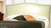 Classic King Size Bone Leather Headboard for bed with Distressed Nail Heads
