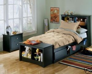4pc Bedroom Twin Bed/Headboard/Nightstand/Bench Set