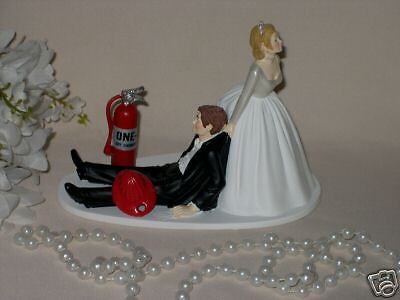 Grooms Wedding Cake on Fireman Humorous Bride And Groom Wedding Cake Topper