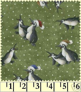 Maywood Berry Merry Christmas Flannel Green Penguins  
