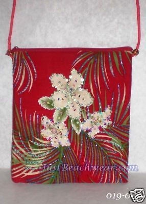 Palm Fronds Hibiscus Beaded Purse Beach Bag  