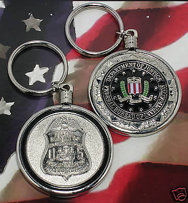 KEYCHAIN DOJ FEDERAL BUREAU OF INVESTIGATION SILVER FIN  