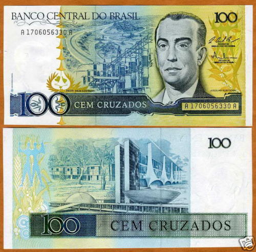 Brazil, 100 cruzados, ND (1986 1988), P 211, UNC  