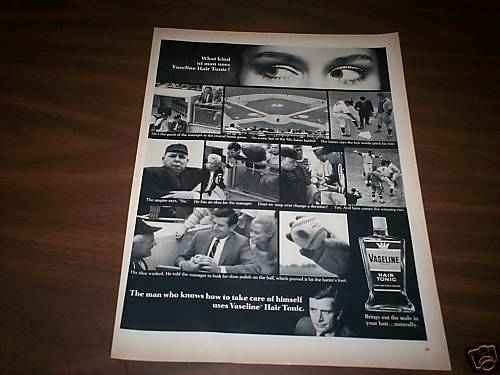 1967 Vaseline Hair Tonic Baseball Umpire Decision Ad  