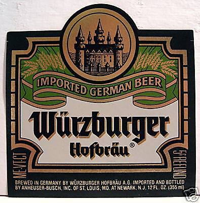 Wurzburger Hofbrau Beer Bottle Label Anheuser Busch  