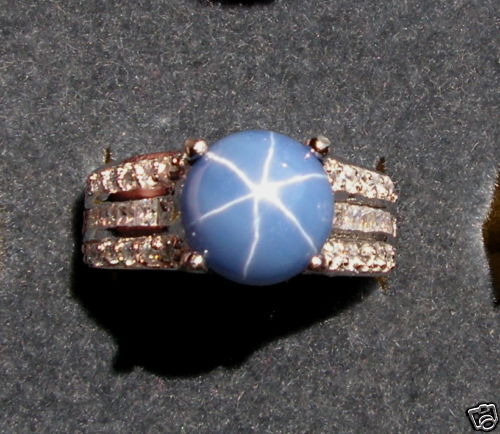 LINDE LINDY CORNFLWR BLUE STAR SAPPHIRE CREATED SS RING  