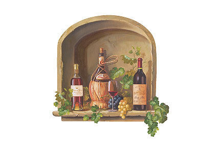 Wine Bottle and Grapes Niche Mini Mural 13460  