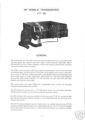 YAESU SOMMERKAMP FT 7B FT7B INSTRUCTION MANUAL  