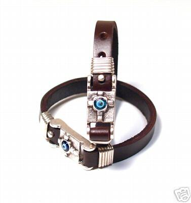 Evil Eye Mens Leather Bracelet   w/ Cross  