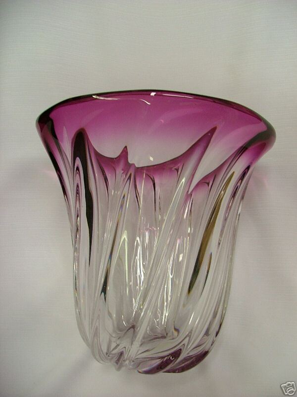 Val St. Lambert Clear & Amethyst Crystal Vase*BIN*GIF*  