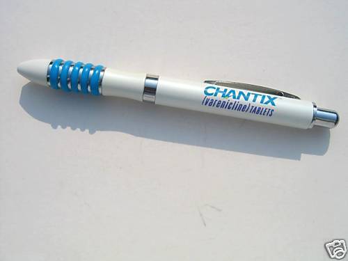 DRUG REP PENS *CHANTIX* HEAVY METAL WHITE w/ BLUE RINGS  