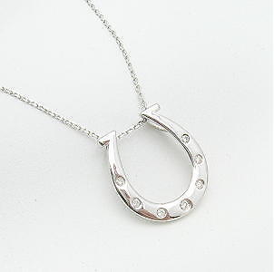 14K WHITE GOLD DIAMOND HORSESHOE COLTS JEWELRY NECKLACE  