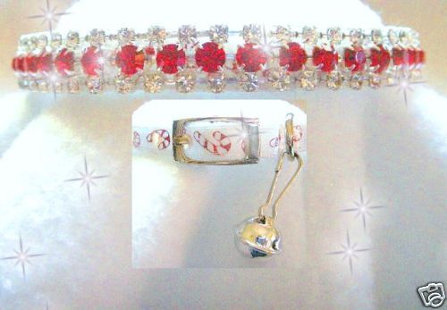 Candy Cane Bell~ Christmas Rhinestone Dog Cat Collar  