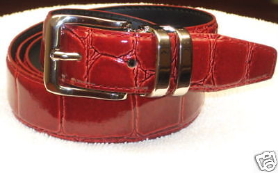 CHERRY RED Bonded Leather Belt Silver Tone Buckle sz 38  