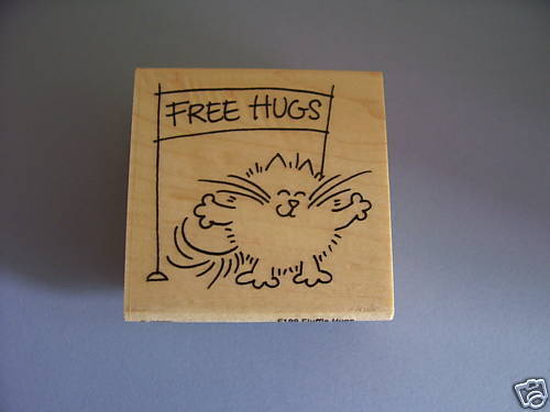 STAMPENDOUS RUBBER STAMPS FLUFFLE FREE HUGS CAT STAMP  