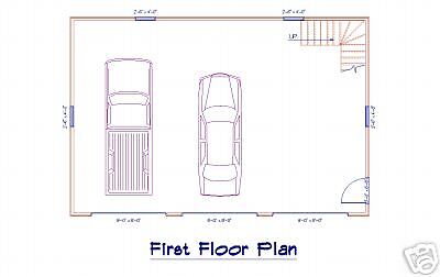 GS014 24x36 3 Car Garage Loft Design Plans (Blueprints)  