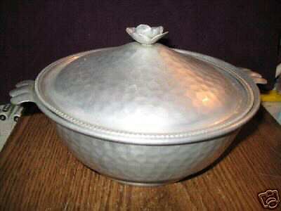1950s Hammered Aluminum Rose Bowl with Cover  