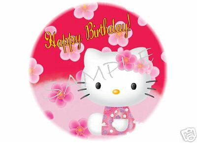 Edible Cake Image   Hello Kitty   Pink Flowers   Cir  