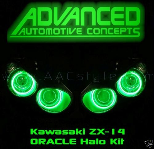 Kawasaki ZX14 R GREEN ORACLE Headlights HALO Demon Eyes  