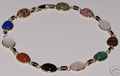 14K Yellow Gold Oval Scarab Gemstone Bracelet 7 New  