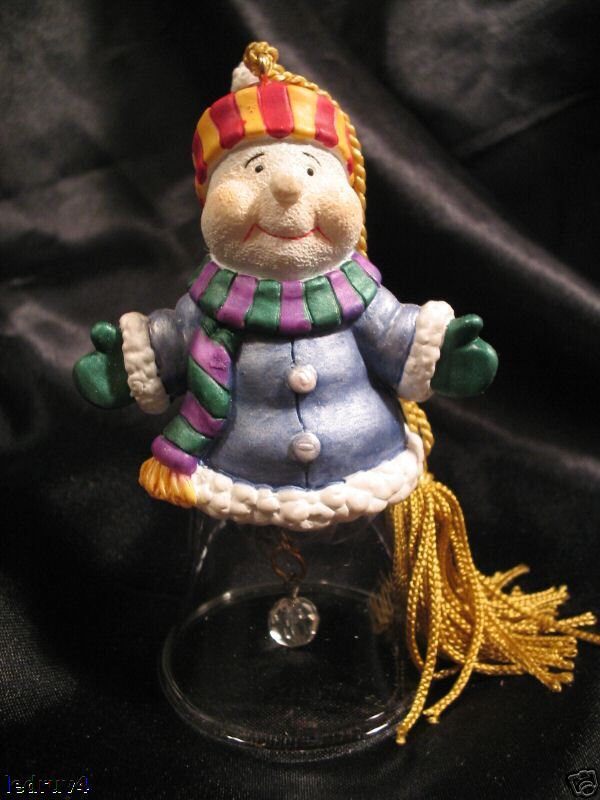 GORHAM Crystal glass SNOWMAN BELL Christmas TREE ORNAMENT new in box 