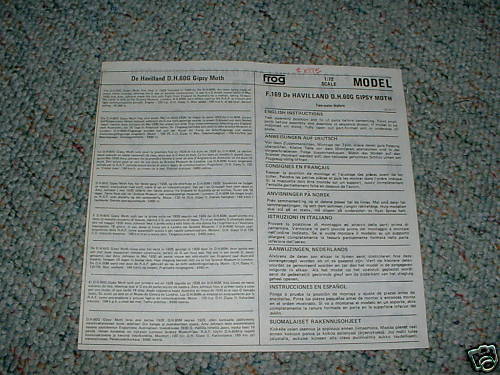 Frog 1/72 D.H. 60G Gipsy Moth Instructions  