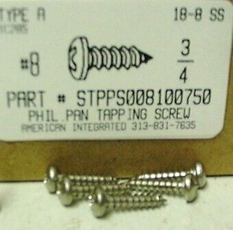 8x3/4 Pan Phillip Tapping Screw Stainless Steel (43)  