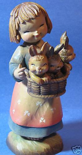 Anri Genuine Wood Carving Italy Girl Basket of Joy  