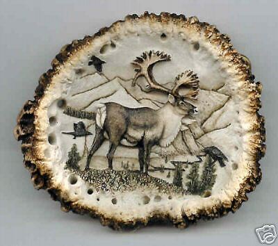 NEW Alaskan Caribou W/ Ravens ANTLER BURR BELT BUCKLE  