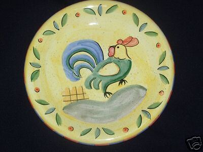 Bella Ceramics Rooster Dinner Plate Green Blue Chicken  