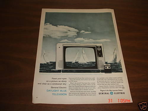 1960 General Electric GE Daylight Blue Television TV Ad  