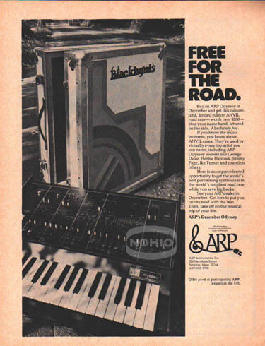 ARP ODYSSEY SYNTHESIZER AD vtg 70s pinup anvil case ad  