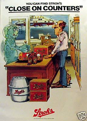 1970s Strohs Beer Window Sign /Close Encounters Alien  