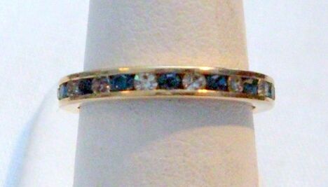 SAPPHIRE BLUE & CLEAR CRYSTAL GOLD TONE ETERNITY BAND  