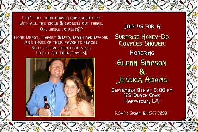 Couples Honey Do Shower Photo Invitations  Customized