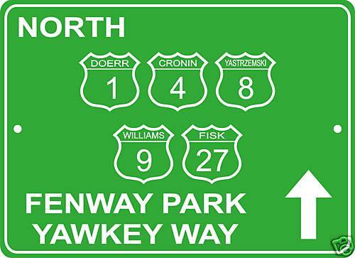 Boston Red Sox Fenway Park Interstate sign w retired #s  