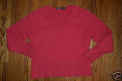 Womens Harolds Pink Knit V Neck Crop Sweater Top L