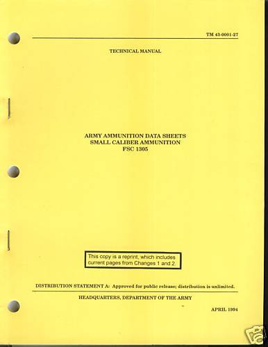 Army Ammunition Data Sheets, Small Caliber Ammunition  