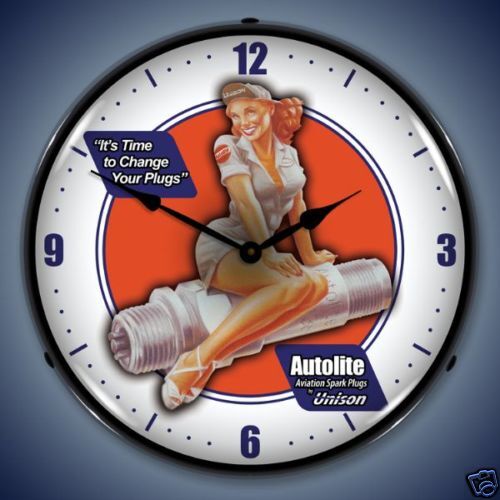 NEW AUTOLITE AVIATION SPARK PLUG BACKLIT LIGHTED CLOCK  