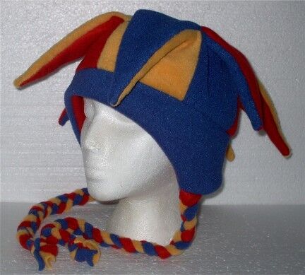 NEW fleece jester snowboarding hat red/yellow/blue ties  