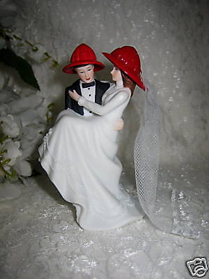 FIREMAN GROOM & FIREWOMAN BRIDE Wedding CAKE TOPPER  