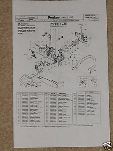 Poulan 2150 PR Gas Chainsaw Illustrated Parts Manual  