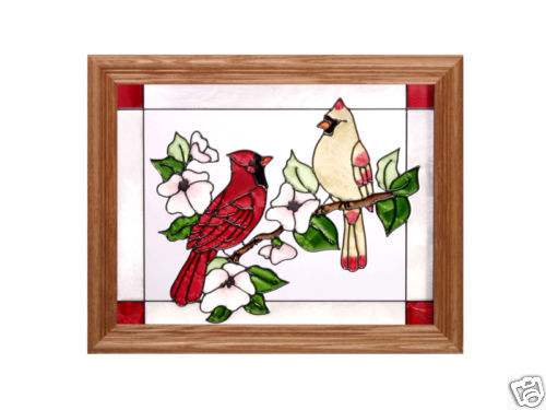 13x16 Stained Glass CARDINAL Bird Framed Suncatcher  