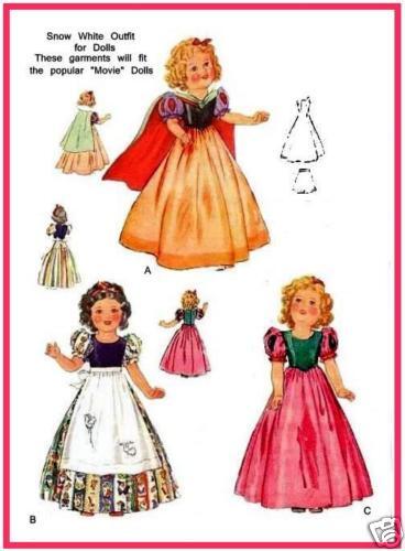 579 COSTUMES SNOW WHITE DOLL PATTERN OLD 16  