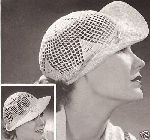 Vintage Filet Crochet PATTERN Sporty Hat Sun Picnic  