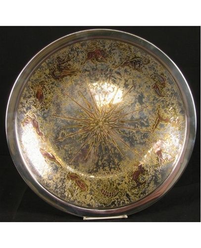 Reed & Barton Zodiac Tray Damascene Technique  