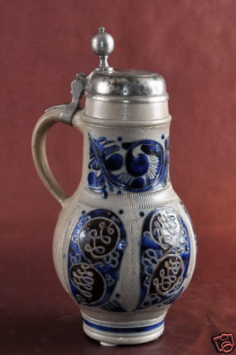 antique WESTERWALD SALTGLAZED STONEWARE Pitcher 1770 from museum 