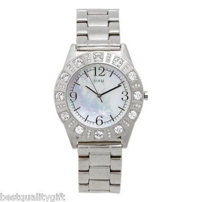 GUESS SILVER TONE STEEL MOP DIAL+CRYSTAL G86060L NWT  